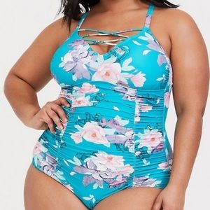 NWT Torrid Aqua One Piece Floral Swimsuit